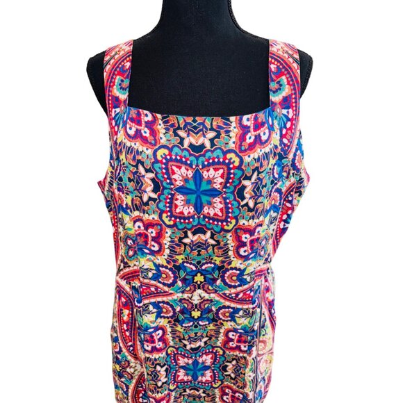 Lands End 100% Linen Apron Dress Pockets 14 Multicolor Paisley Floral Office Chu - Picture 4 of 11